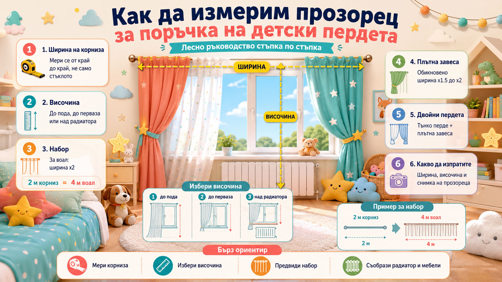 Как да измерим прозорец за поръчка на детски пердета