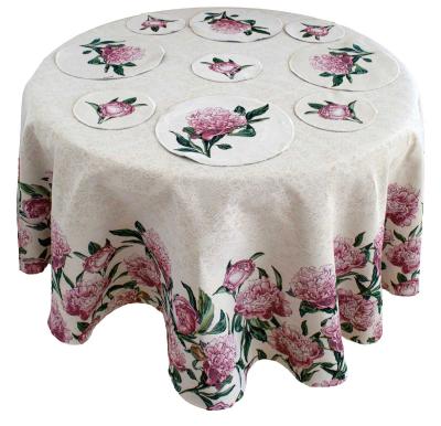 Жакардова покривка за кръгла маса с великолепни божури, ф180 см