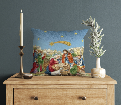 Коледна калъфка Рождество – жакард, 40x40 см, с цип, синя