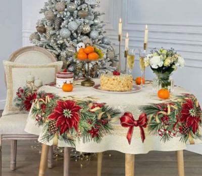 Коледен разкош и блясък - жакардова покривка за голяма кръгла маса