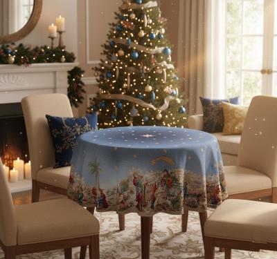Кръгла жакардова коледна покривка „Синя звезда“ – Ø180 см