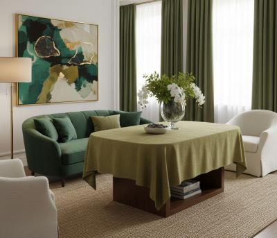 Тревистозелена покривка за маса от разкошен плат - естествен цвят