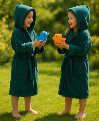 Пухкав халат за баня - цвят петроленозелен, подходящ за по-големи деца