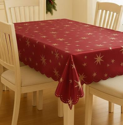 Златни звезди. Червена коледна покривка за маса
