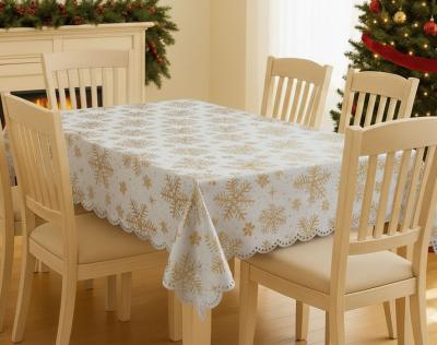 Златен сняг - бяла покривка за маса с красива златиста щампа