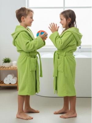 Памучно зелено детско халатче за баня - за момиченца и за момченца