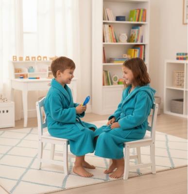 Памучен детски халат за баня в нюанс син електрик - за момичета и за момчета